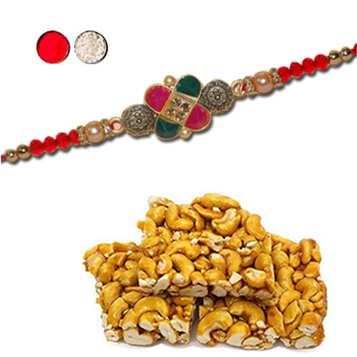 "Rakhi - ZR-5230 A Code-048 (Single Rakhi), 250gms of Kaju Pakam - Click here to View more details about this Product